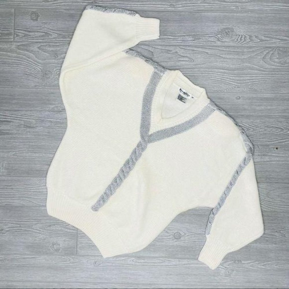 Vintage knit premier design sweater silver braided lambswool and angora med
